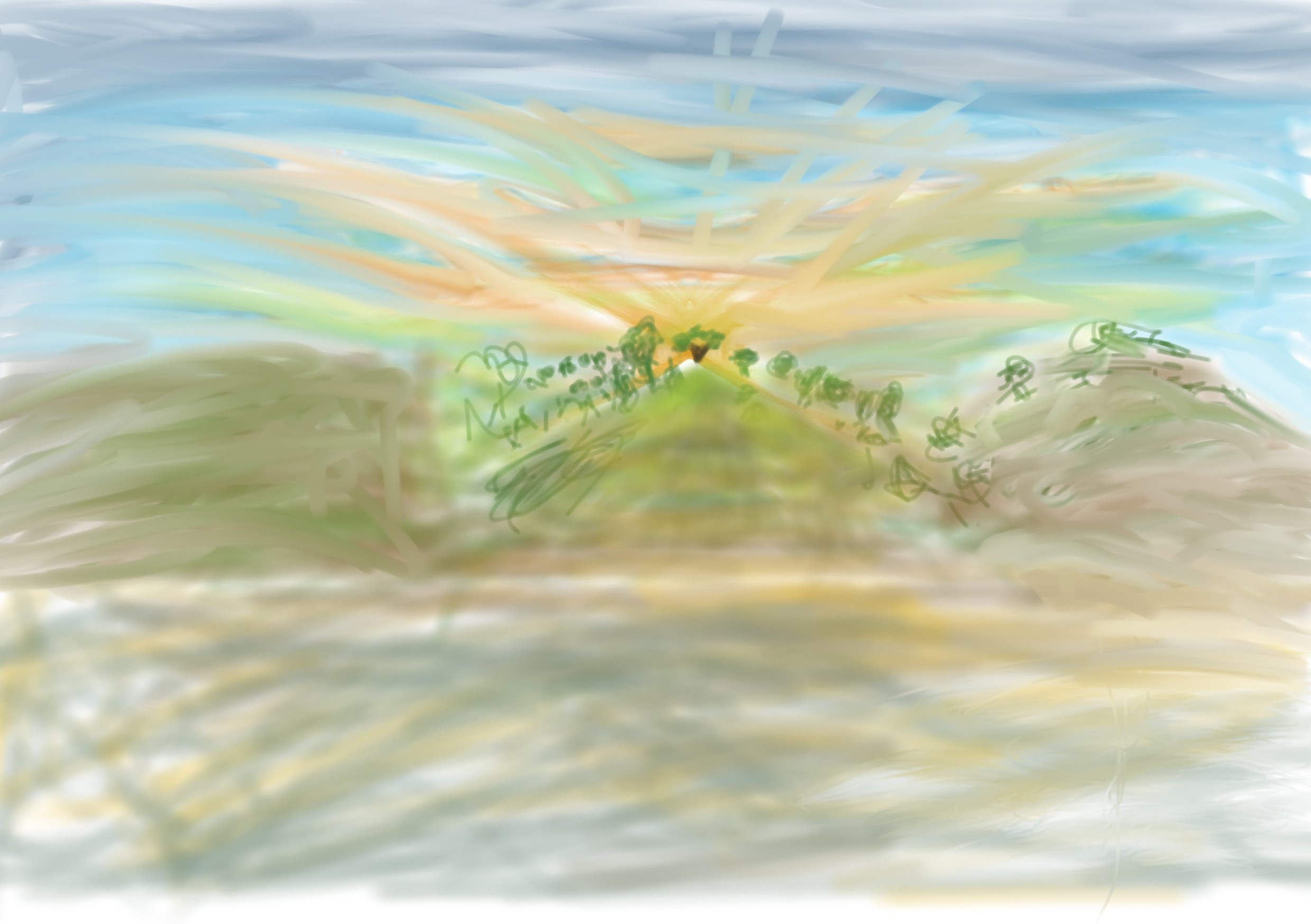 Pintura digital abstracta de un paisaje al amanecer