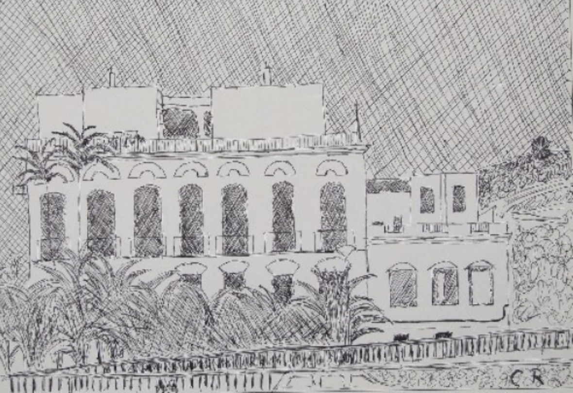 Dibujo a tinta del Antiguo Hospital Militar de Cartagena