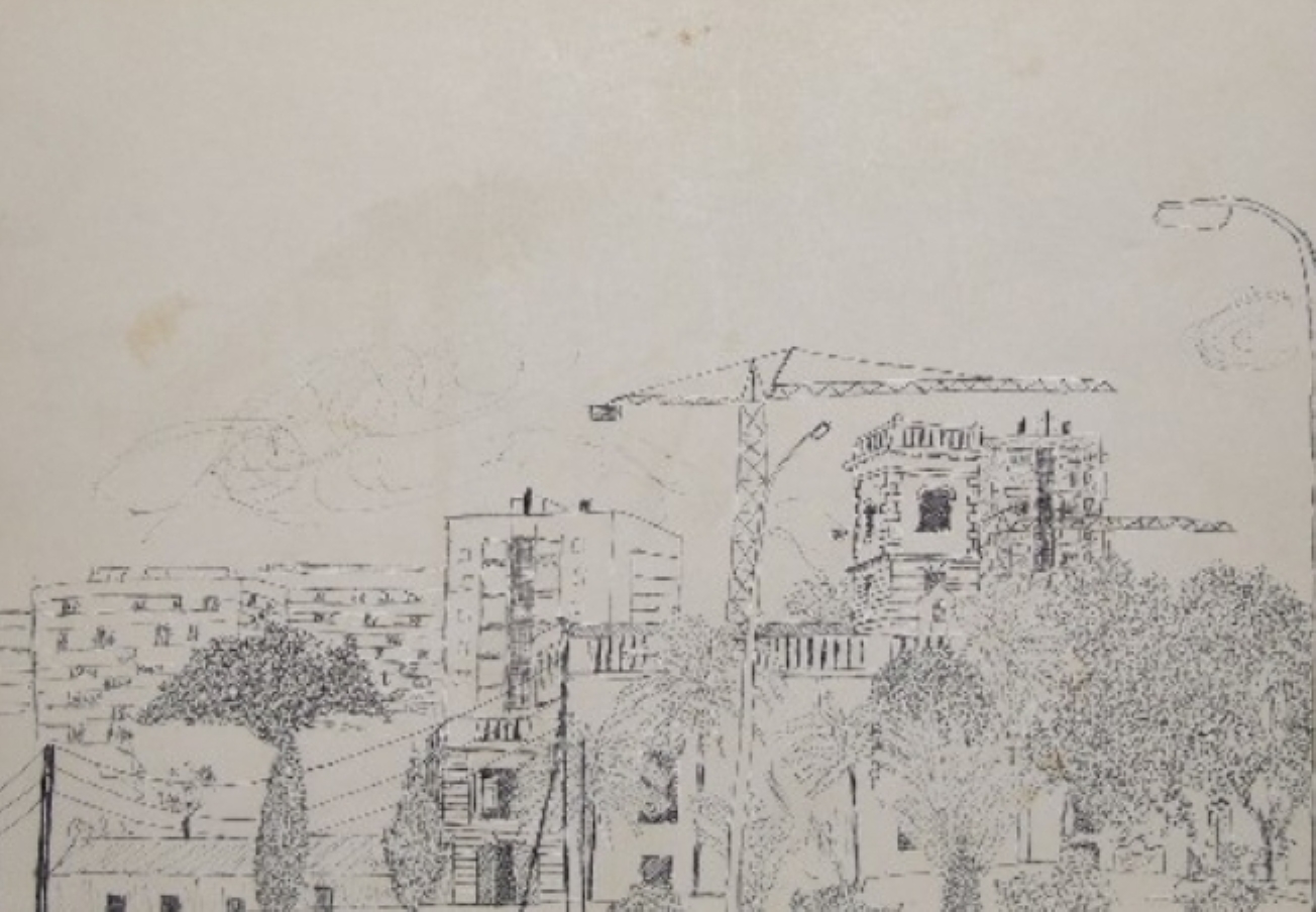 Dibujo a tinta de Can Cabañas en Badalona